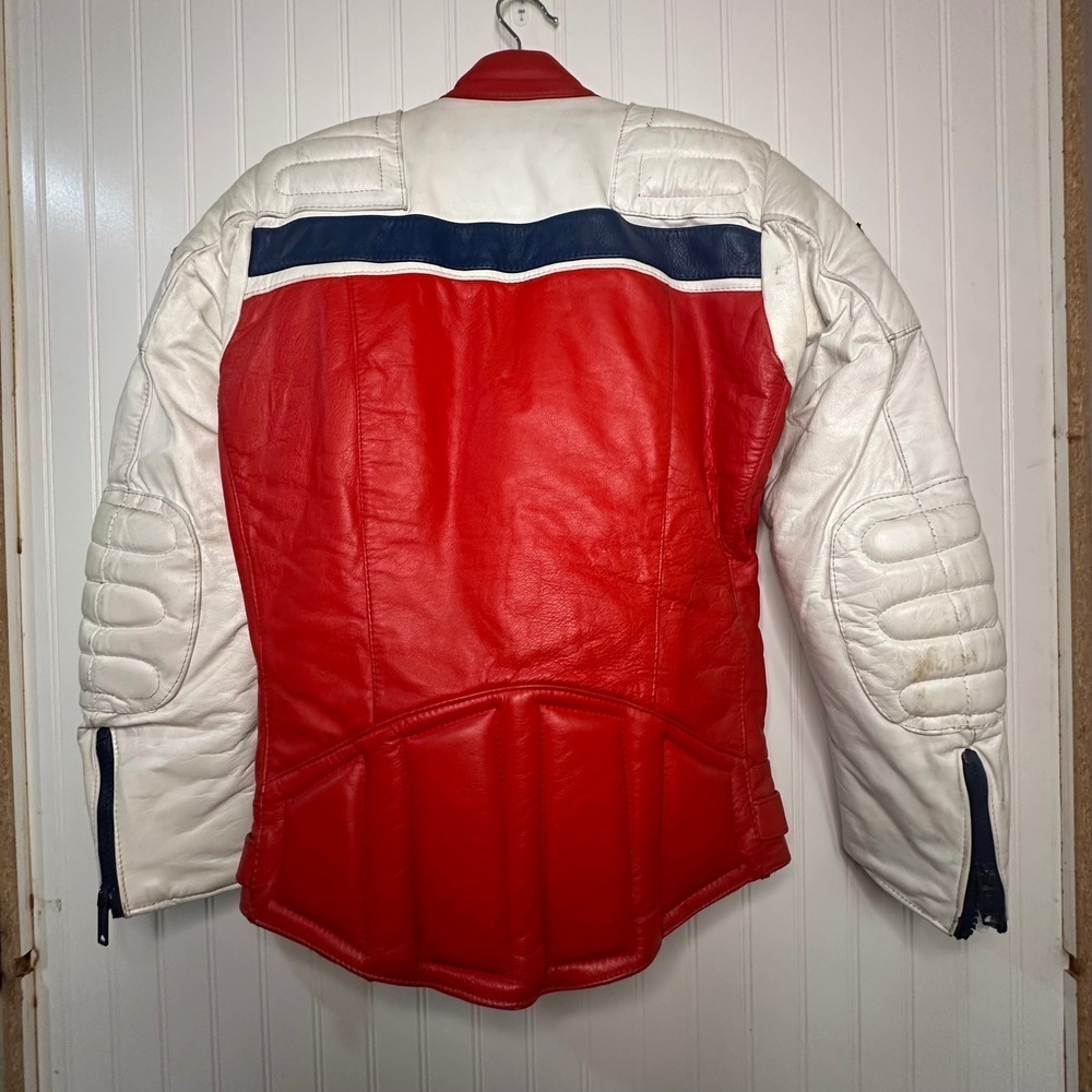 Vintage Honda Leather Motorcycle Racing Jacket Red White Blue Mens Size 42 - Picture 10 of 16